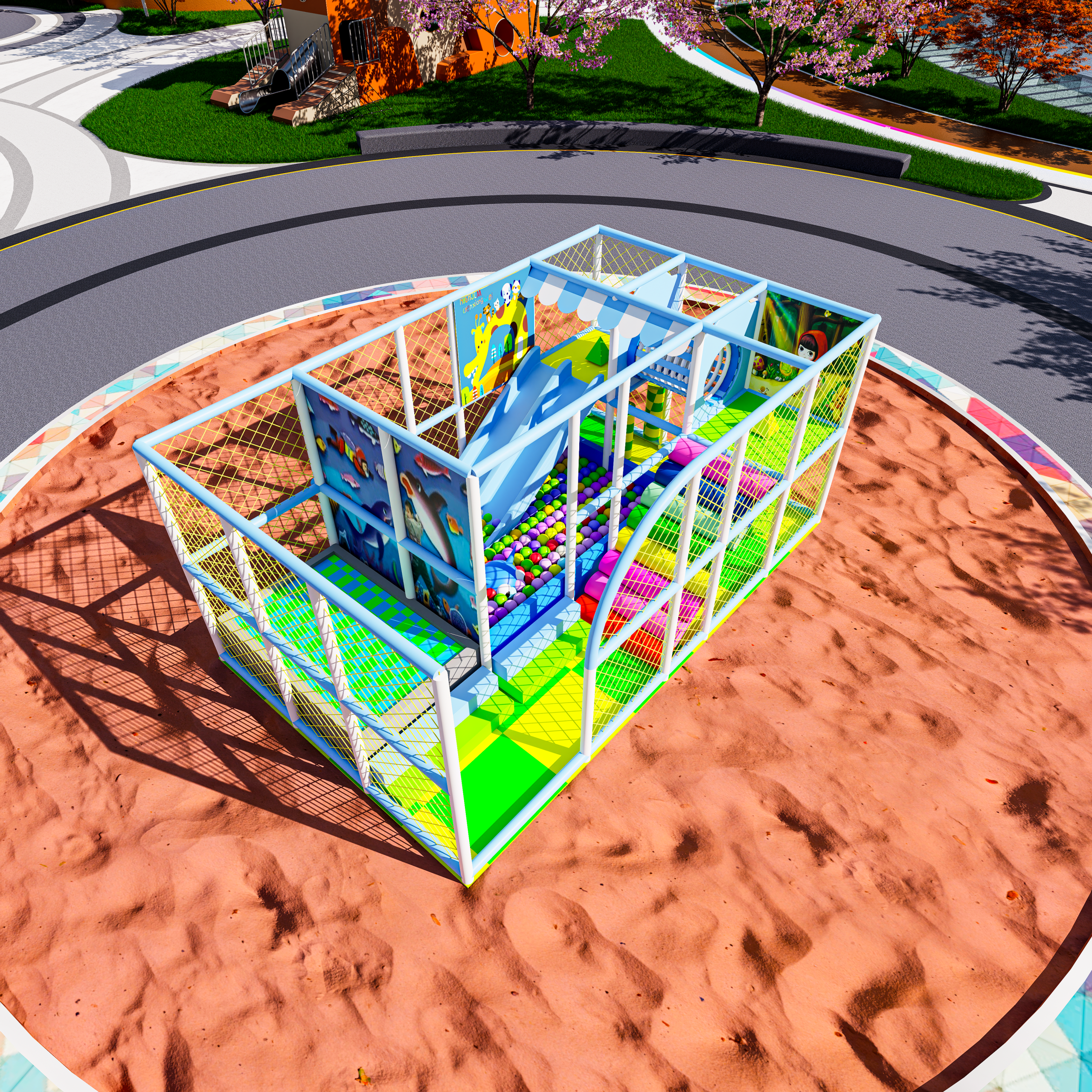children’s multi level climbing net structure