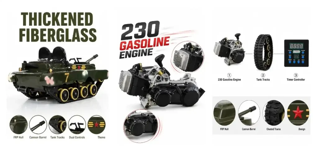 fuel powered tracked amusement tank combined