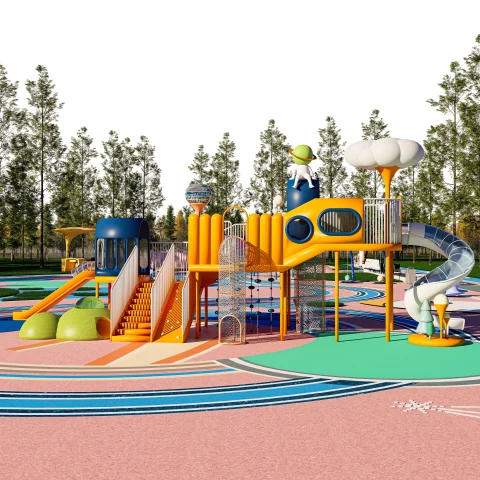 Cloud Themed Playground Slide with Climbing Net – Outdoor Kids Slide Equipment for Parks & Kindergartens