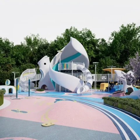 Space Themed Playground Slide with Rope Walkway – Commercial Outdoor Play Equipment for Parks & Play Areas
