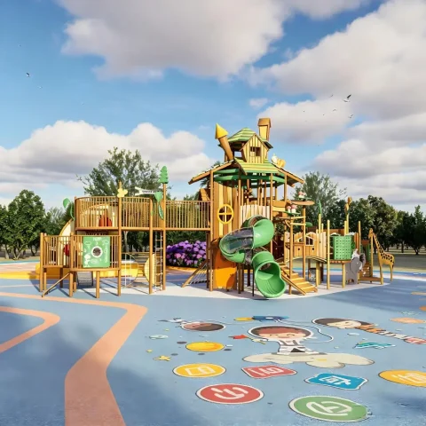 Forest World Tree House Playground with Animal Decor & Multi-Level Play | Natural-Style Commercial Kids Outdoor Play Equipment for Parks – Factory Direct