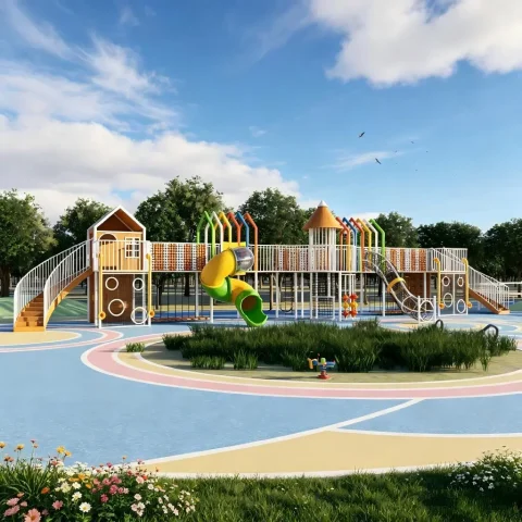 Tree House Kingdom Themed Playground with Slide – Commercial Hot-Dip Galvanized Steel Play Equipment for Parks
