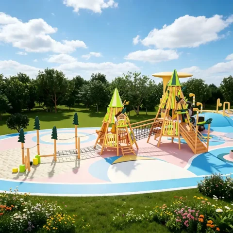 Deep Forest Cabin Playground with Climbing Nets | Kids Rope Net Play Equipment for Parks, Gardens & Residential Areas – Factory Direct