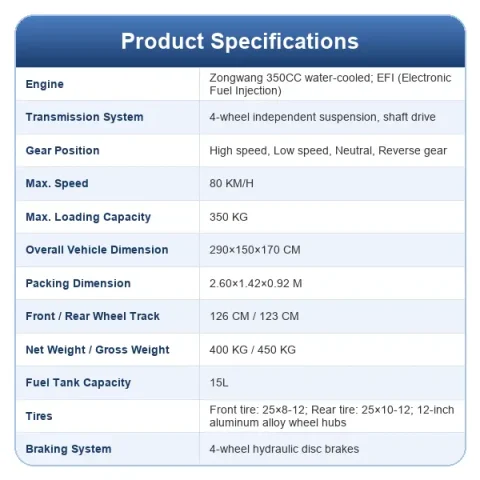350cc all terrain kart specifications