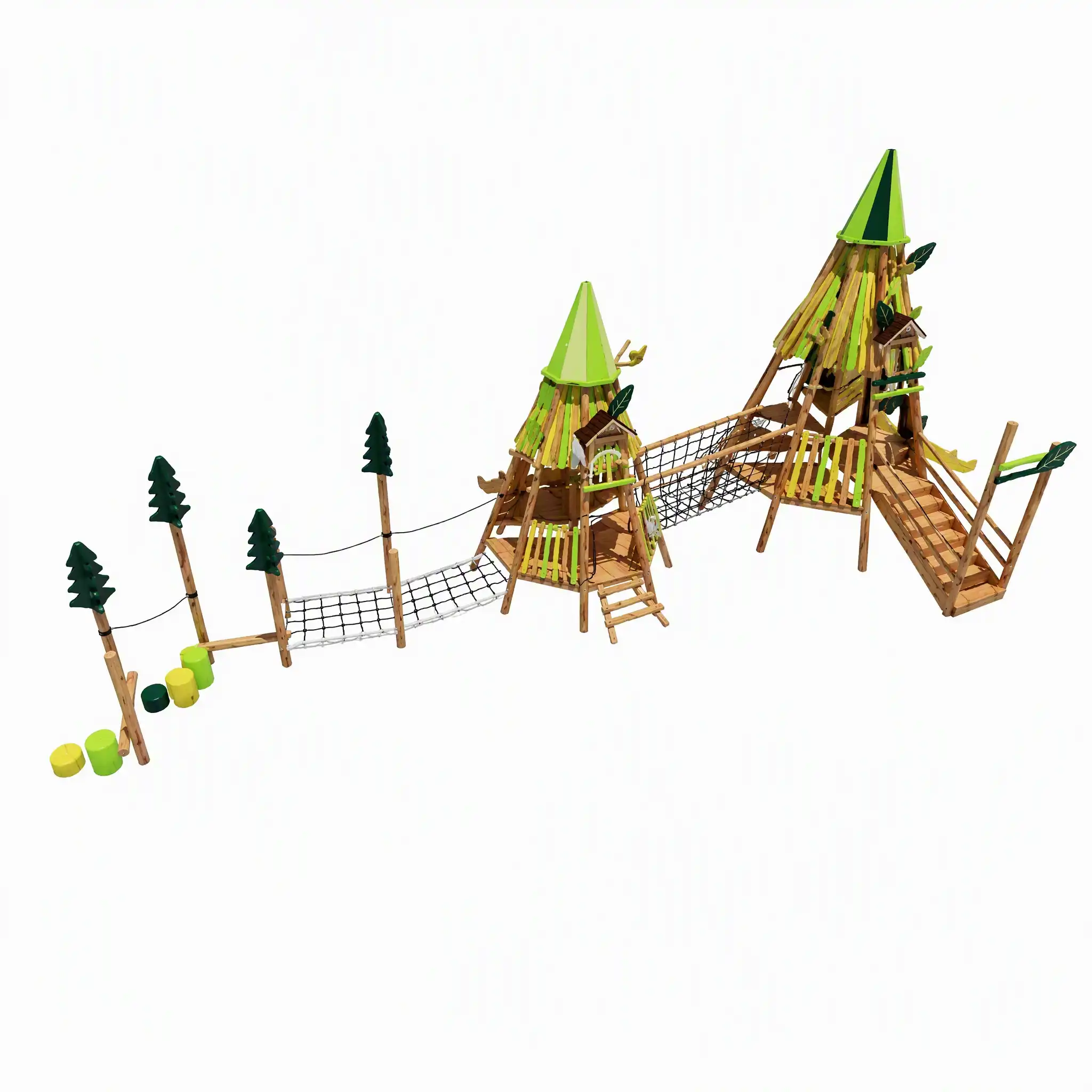 deep forest cabin playground withclimbing nets1