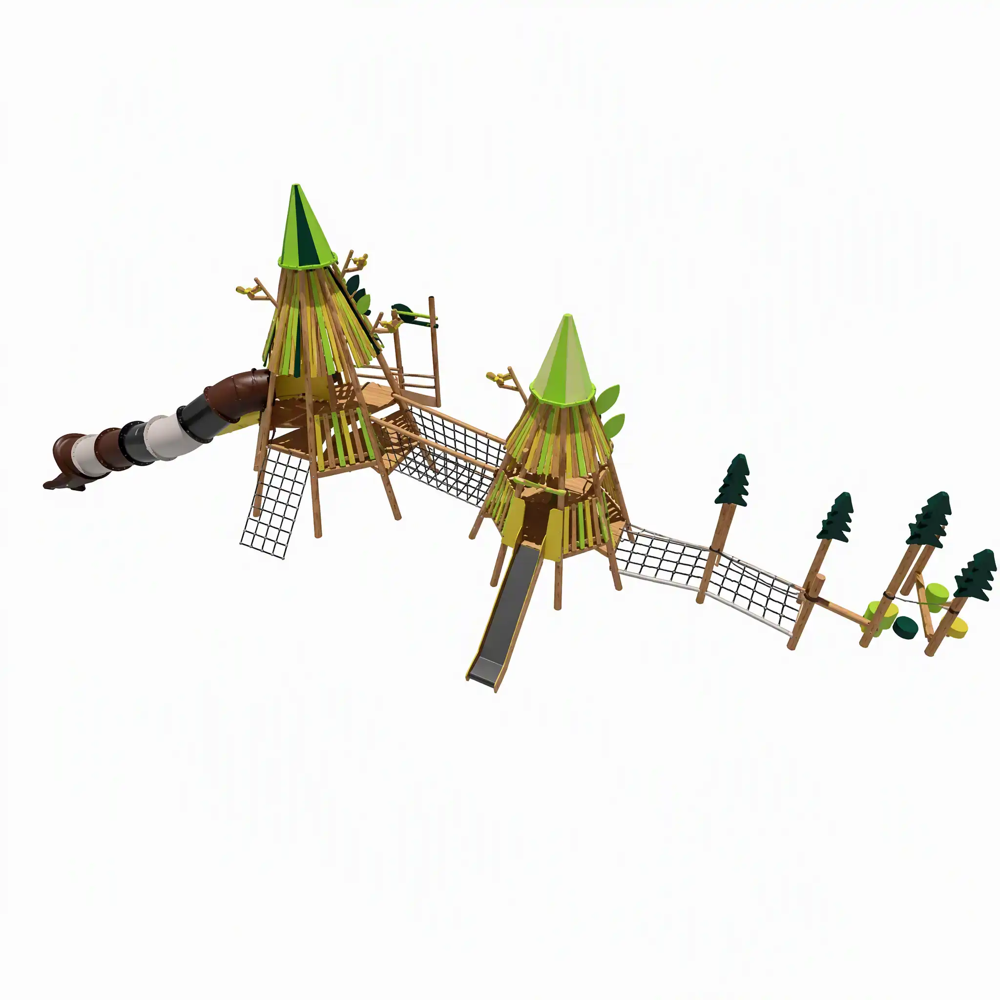 deep forest cabin playground withclimbing nets2
