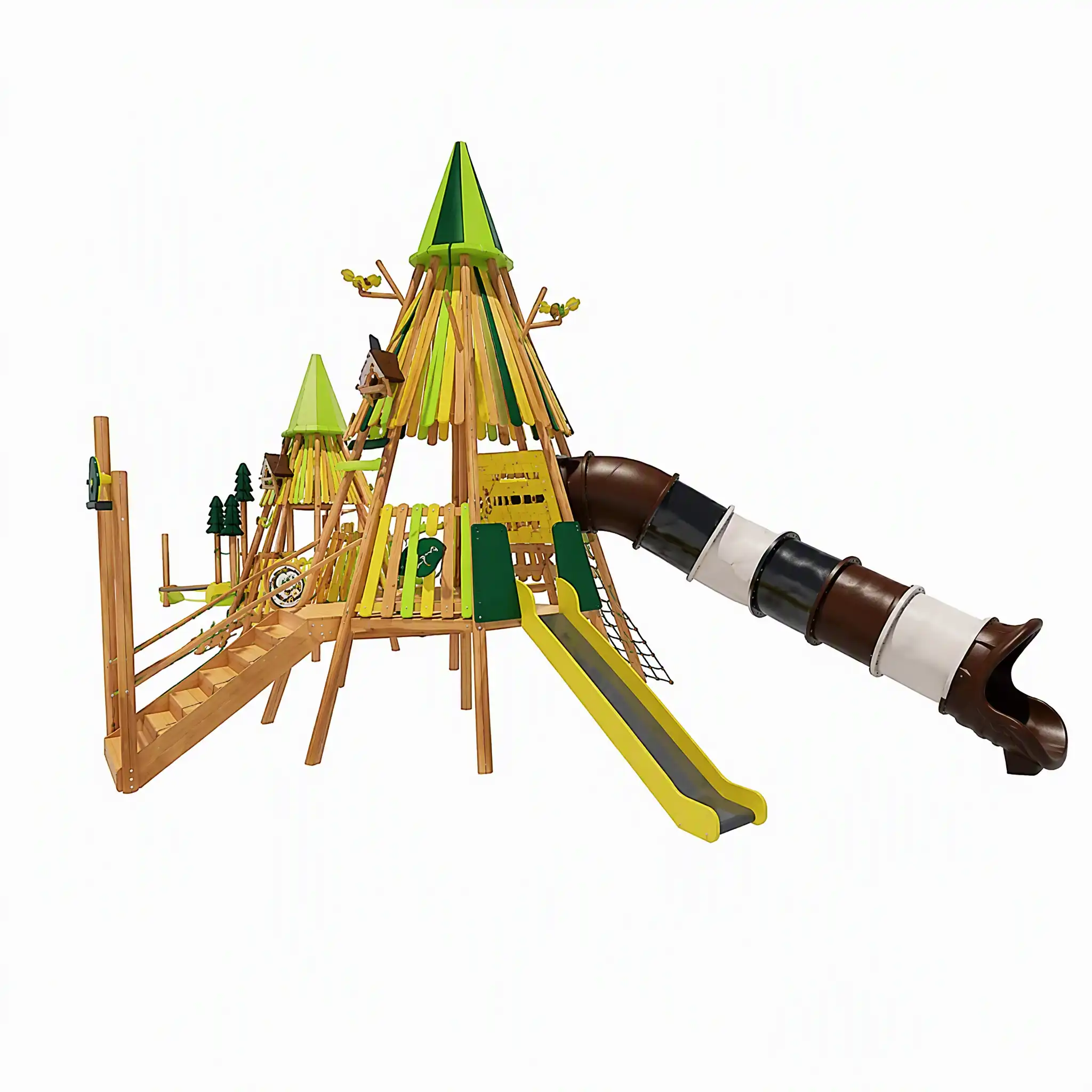 deep forest cabin playground withclimbing nets3