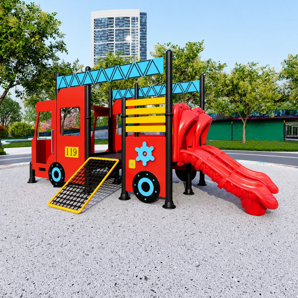 fire engine themed combo playground slide8
