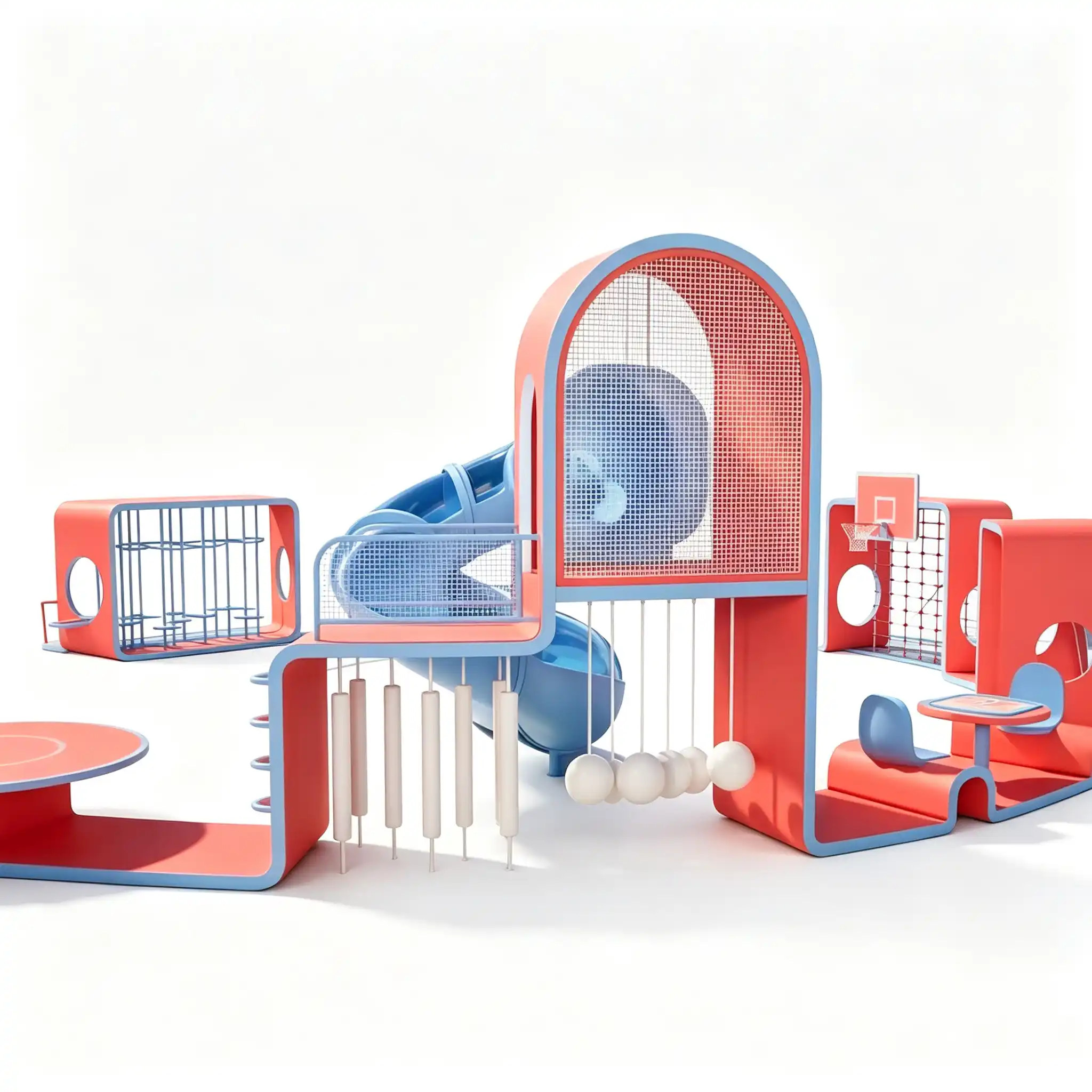 ring shaped playground with slide,seesaw & basketball hoop0