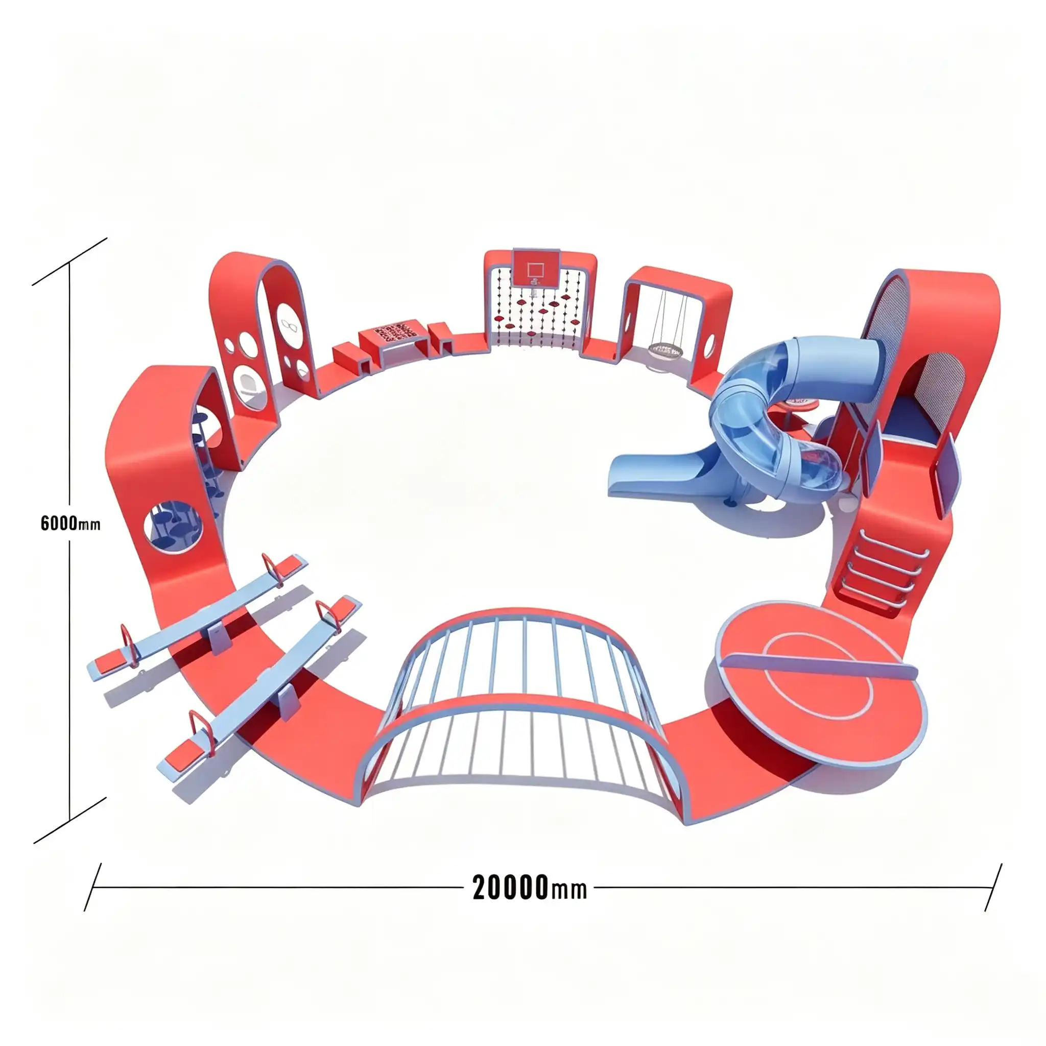 ring shaped playground with slide,seesaw & basketball hoop1