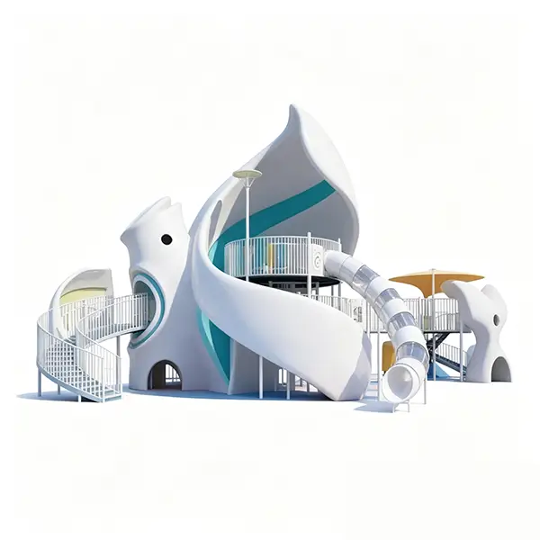space themed playground slide withrope walkway11
