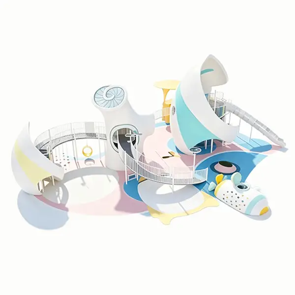 space themed playground slide withrope walkway12