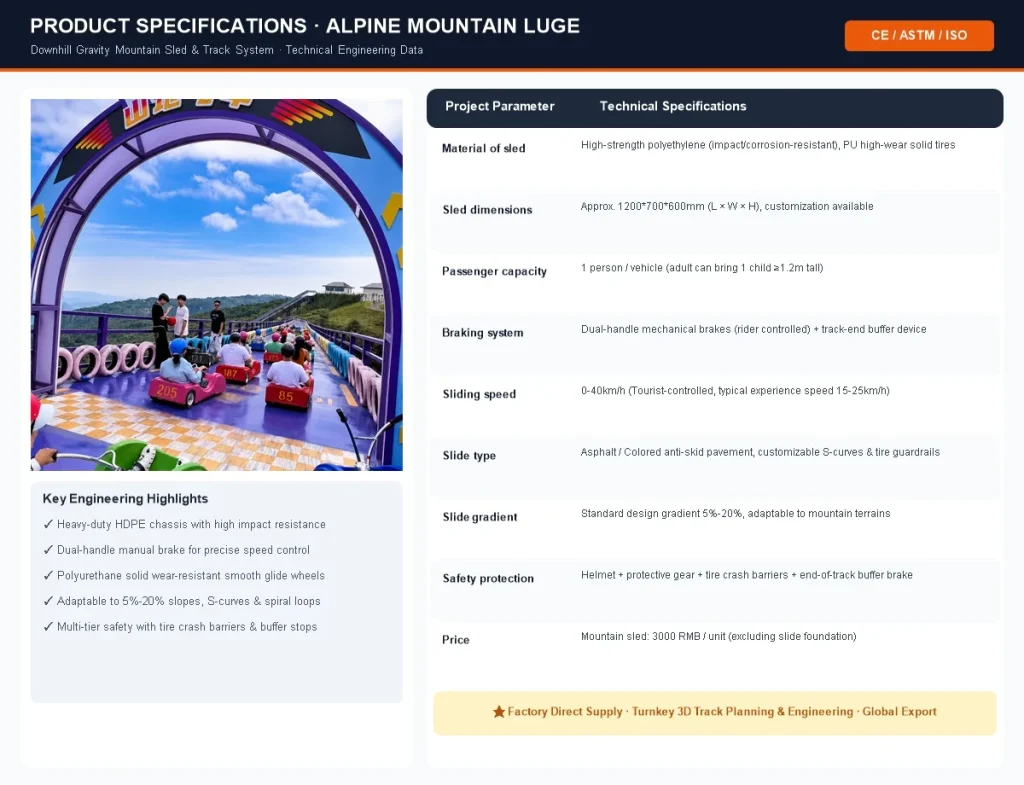 specifications mountain coaster en