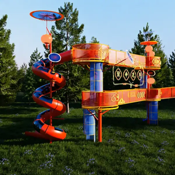 themed canopy climbing tower with double spiral slides1