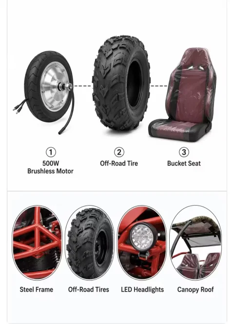 two seater single steering wheel off road go kart with roof16
