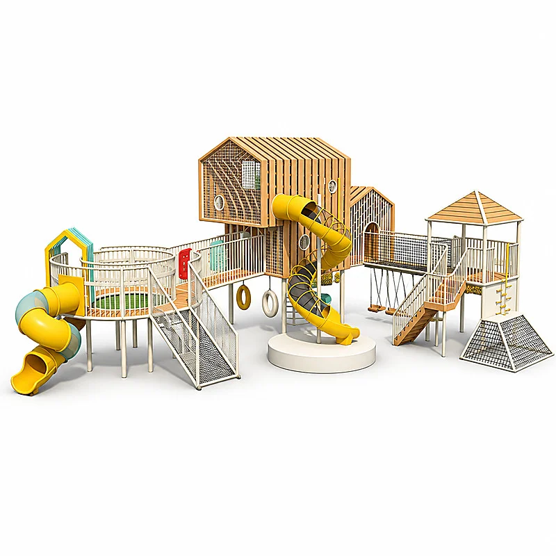 wooden cabin rope net tube slide play complex4