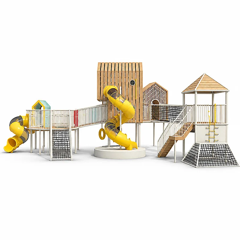 wooden cabin rope net tube slide play complex5