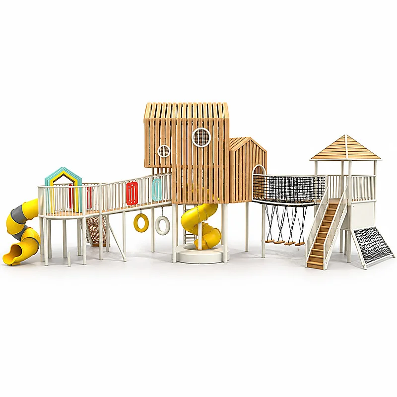 wooden cabin rope net tube slide play complex6