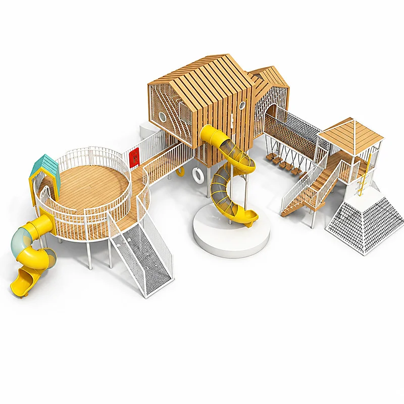 wooden cabin rope net tube slide play complex7