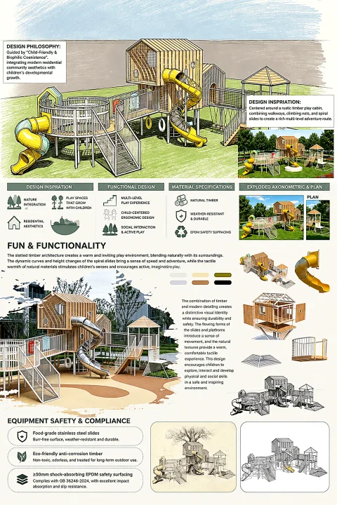 wooden cabin rope net tube slide play complex8
