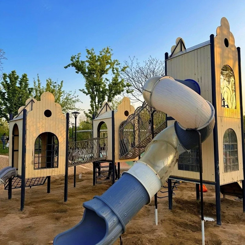 wooden rope net slide playset