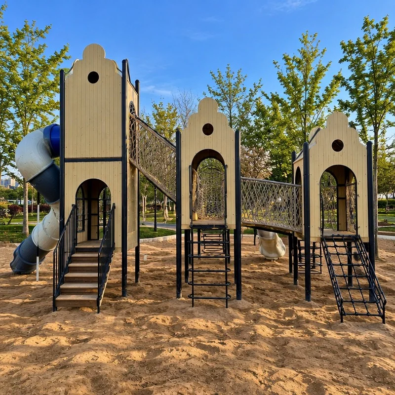 wooden rope net slide playset2