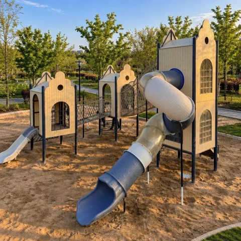wooden rope net slide playset3