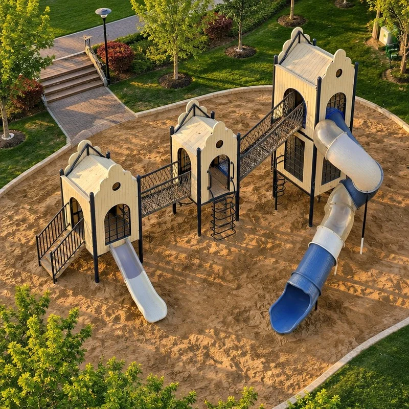 wooden rope net slide playset4