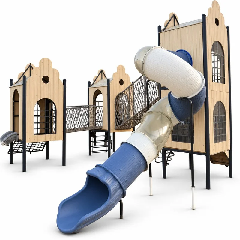 wooden rope net slide playset5