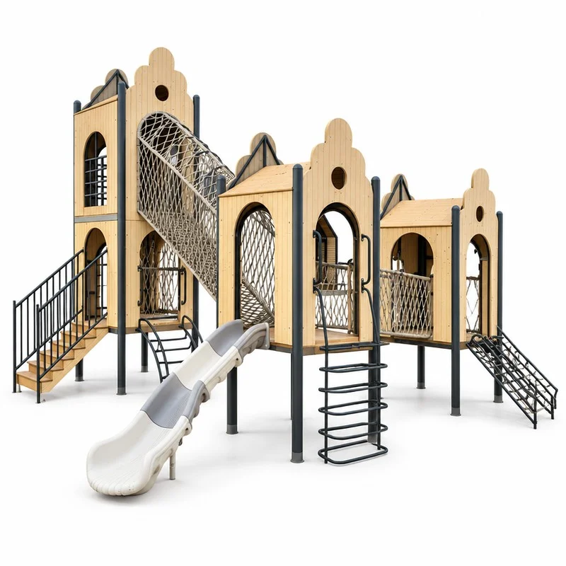 wooden rope net slide playset6
