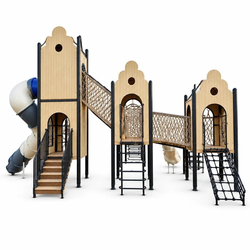 wooden rope net slide playset7