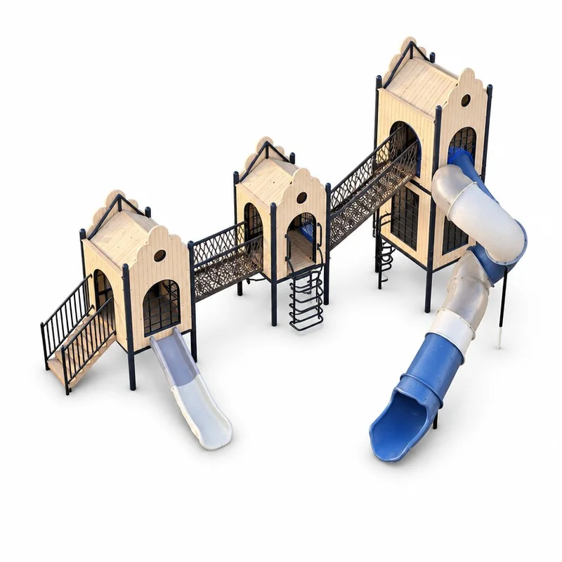 wooden rope net slide playset8